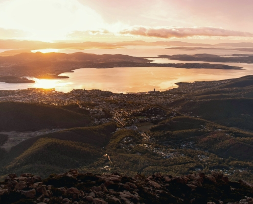 Blick vom Mount Wellington auf Hobart