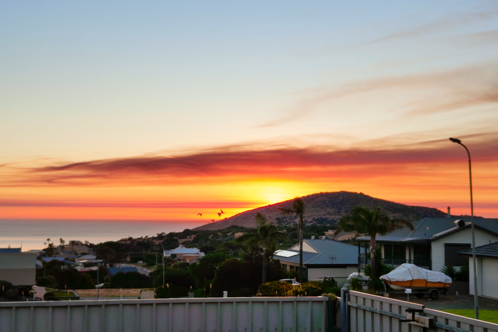 Blick aus meinem Zimmer zum Bluff bei Sonnenuntergang