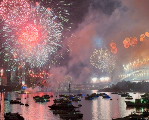 Neujahrs-Feuerwerk in Sydney auf der Reise mit meinen Eltern