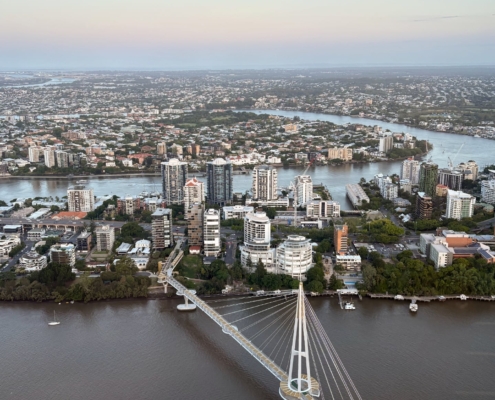 Blick von oben auf die Kangaroo Point Bridge, Brisbane